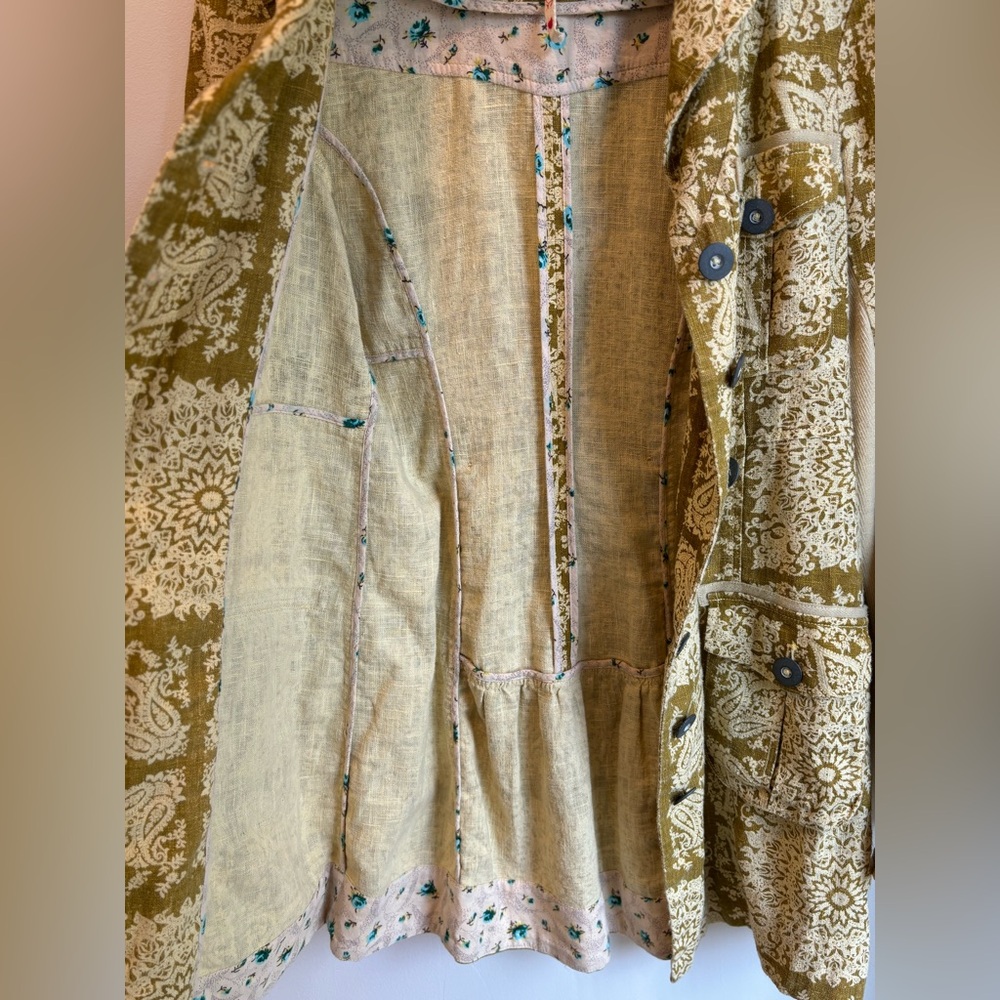 FREE PEOPLE Tan Floral Damask Trench Size XS - Picture 11 of 11